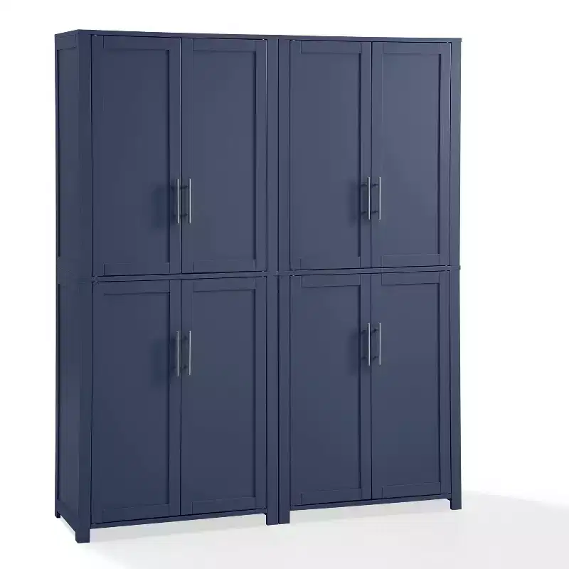 Crosley 67" Savannah 2pc Kitchen Storage Pantry Set Navy: Traditional Style, Wood Veneer, MDF Frame, 6 Shelves