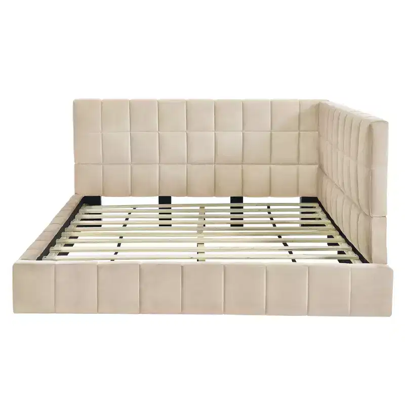 Full Size Upholstered Daybed/Sofa Bed Frame Beige Velvet