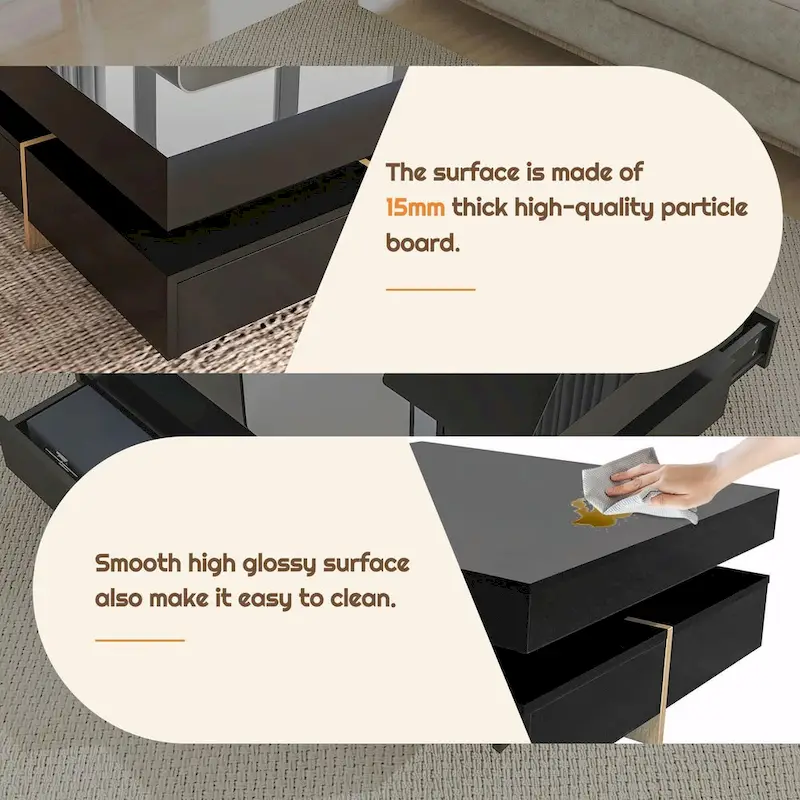 Stylish High Gloss Coffee Table with 4 Drawers