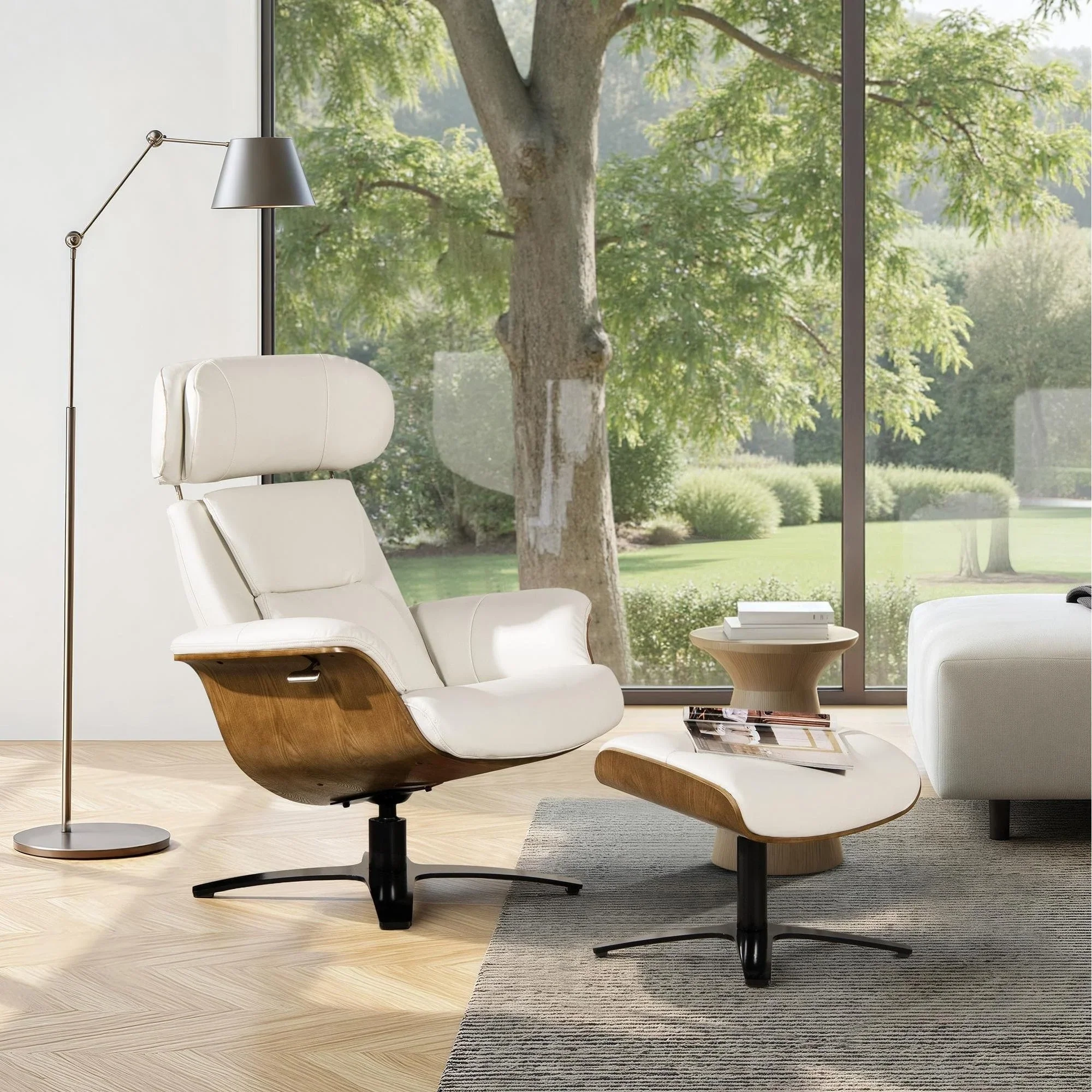 Jovan 31.5 Genuine Leather Recliner Lounge Chair with Ottoman