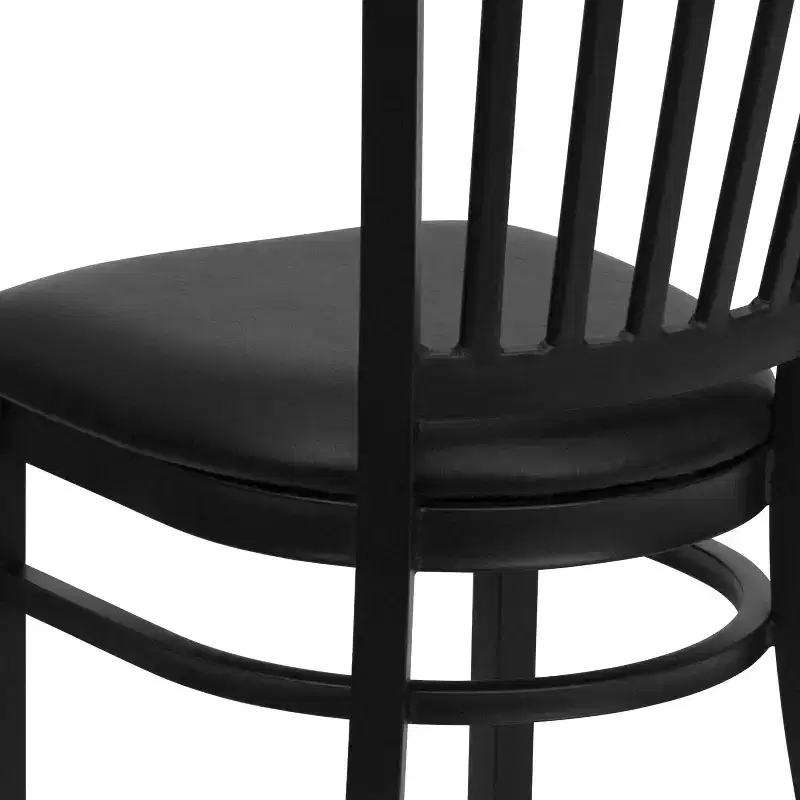 Black Metal Frame Vertical Back Dining Chair – Vinyl or Wood Seat, Seats 1