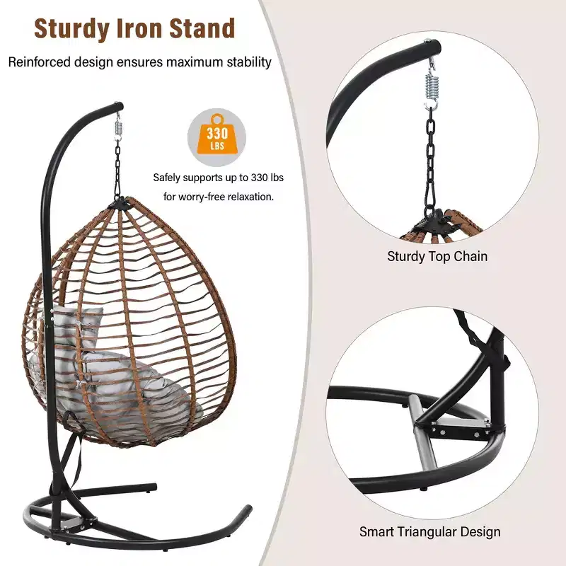 Whisen Hanging Hammock Chair with Stand, Egg Swing Chair with Iron Frame and Cushion & Headrest