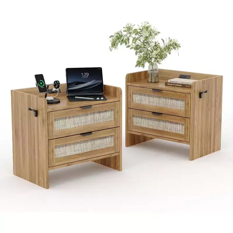 Nightstand, Bedside Table with Charging Station, 1 Storage Drawer, and Open Storage Space,Side Tables, Suitable for Bedroom, Office, or Living Room