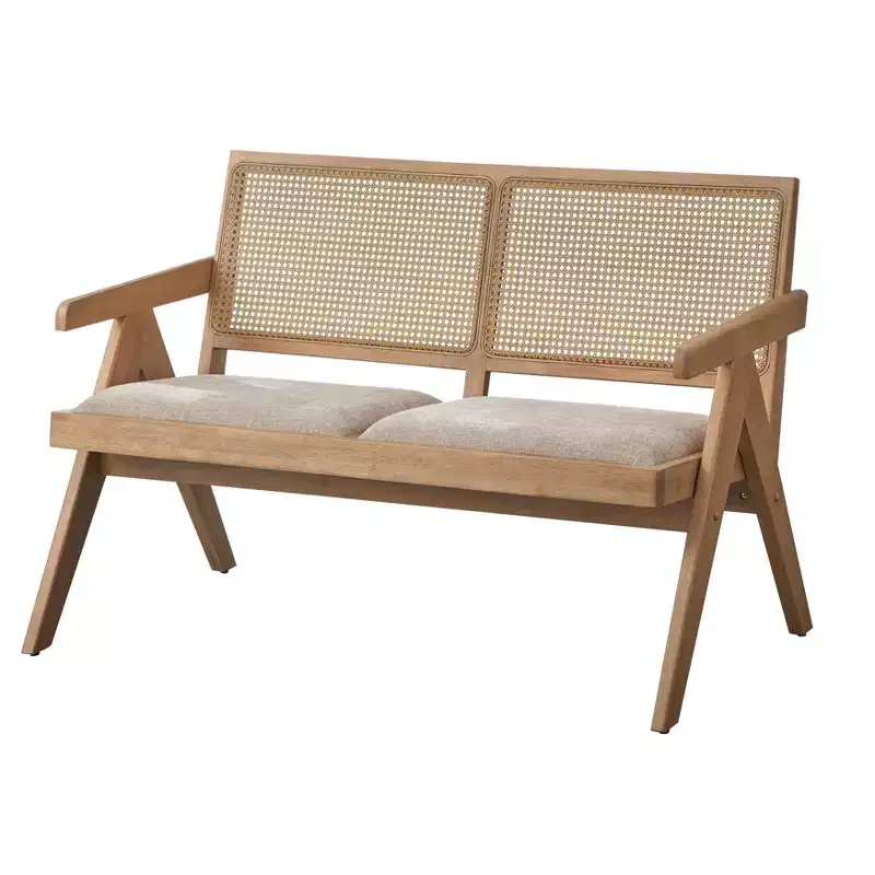 Lifestorey Baywood Mid Century Solid Wood Cane Arm Bench Light Oak