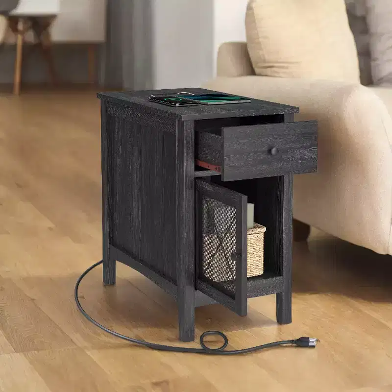 Side Table With Charging Station End Table Side Table Livingroom End Table Narrow End Table With Drawers Living Room Storage Nightstand