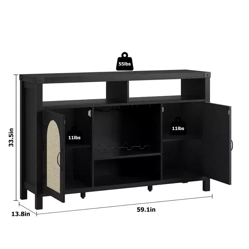 COZONY Farmhouse Bar Cabinet with Rattan Doors, Adjustable Shelf Storage Console for Living Room Dining Room Kitchen