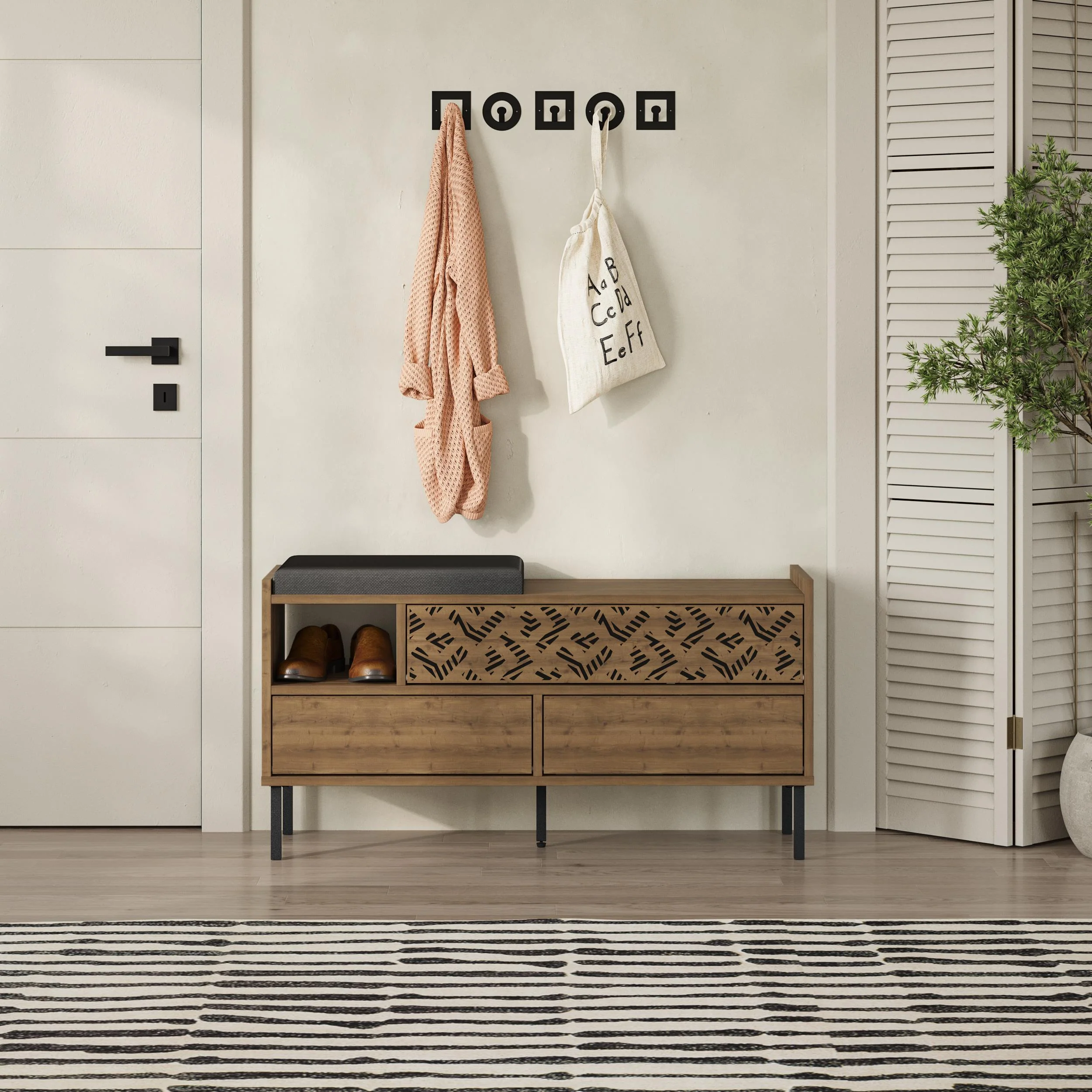 Heaton Modern Shoe Storage Bench – 3 Door Hallway Shoe Cabinet Seat