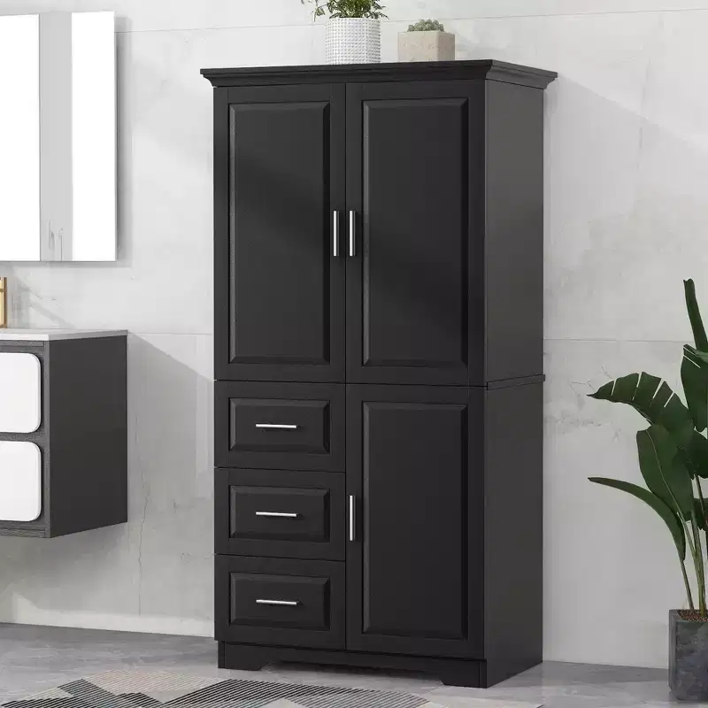 Tall and Wide Storage Cabinet with Doors for Bathroom/Office Three Drawers White