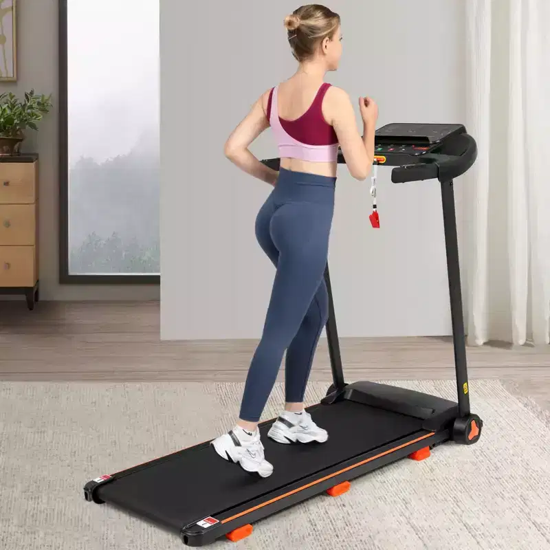 Okak 2.5HP Quiet Folding Treadmill with Heart Rate Sensor, Walking Treadmill with 6 Shock-Absorbing, Compact Treadmill with Bluetooth Speaker, Black