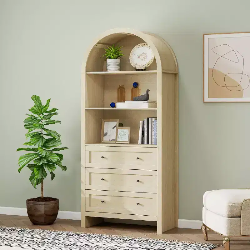 70.2in Tall Arched Storage Display Cabinet, Kitchen Pantry with Adjustable Shelves, Versatile Cupboard for Dining Room Living Room