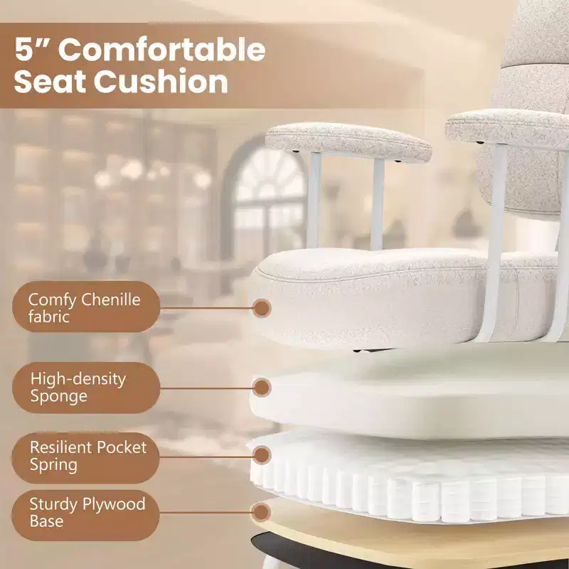 Costway Home Office Chair Leathaire Upholstered Task Chair with Cushioned Back & Armrests Brown/Beige