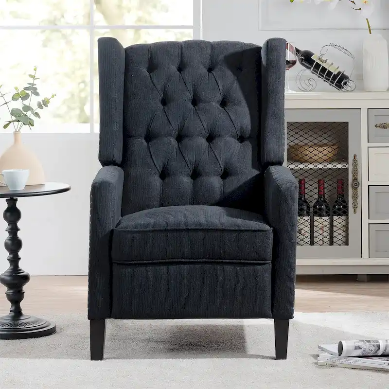 27 Wide Upholstered Manual Recliner, Wing Sofa Chair with Wood Legs