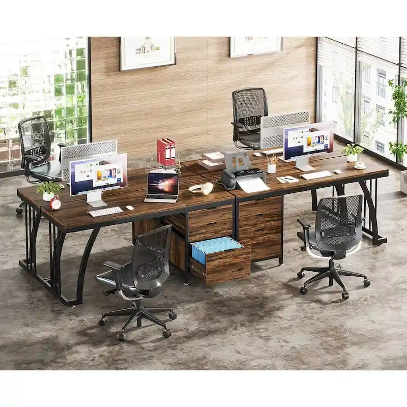 Large Computer Desk with Reversible Drawer Cabinet