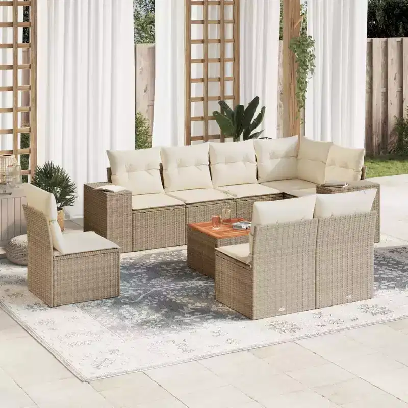 vidaXL Patio Sofa Set with Cushions Outdoor Furniture Poly Rattan