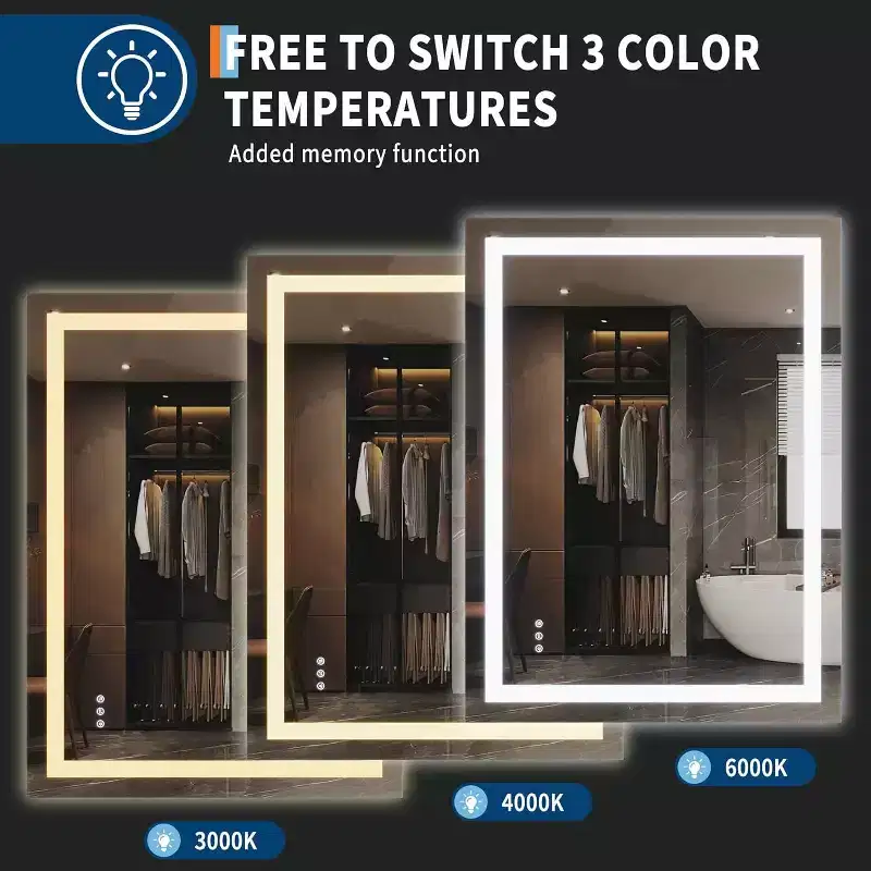LED Bathroom Mirror  Dual Front/Back Lighting, Anti-Fog, Adjustable Brightness
