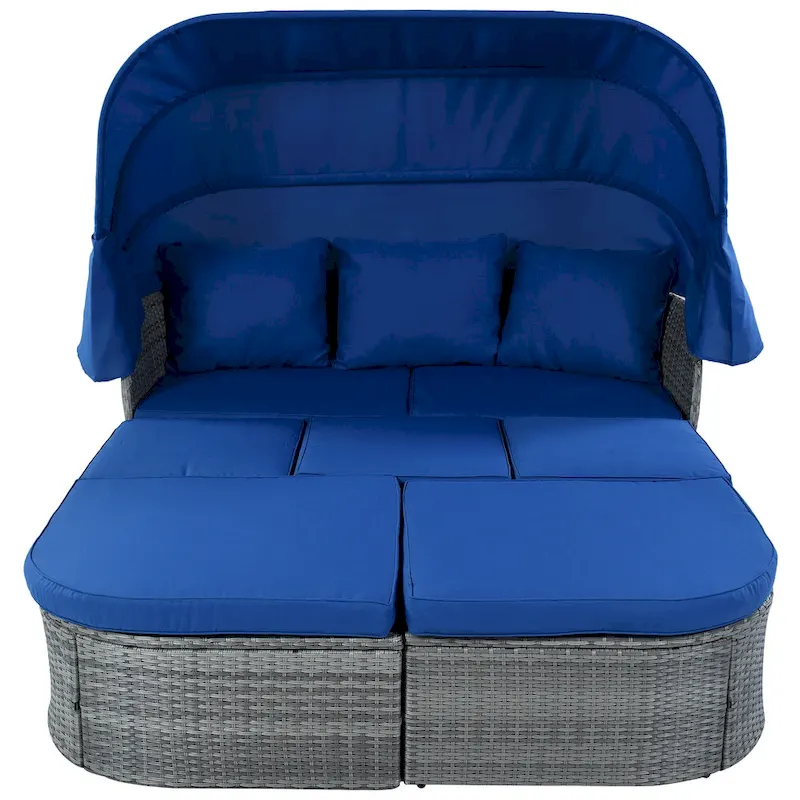 Modular Daybed Sunbed Patio Canopy Bed Wicker Conversation Set