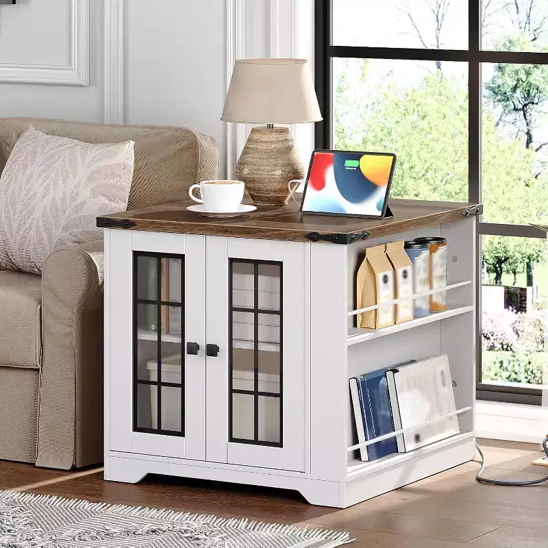 Farmhouse End Table with Charging Station, 23.6