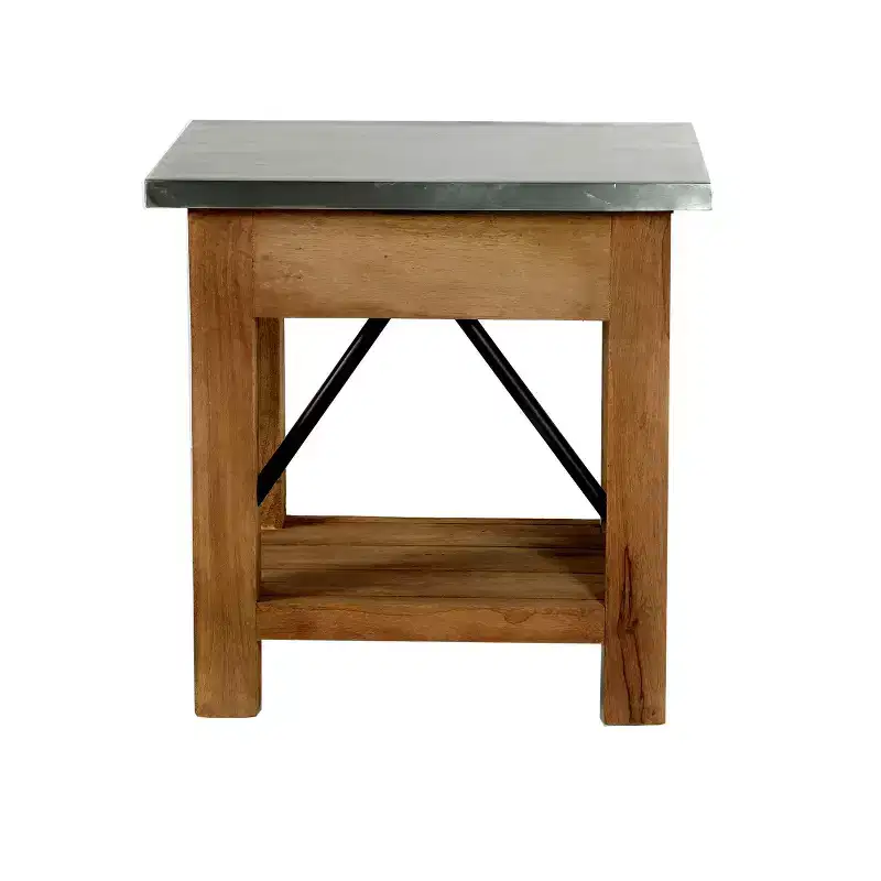 Mid-Century Modern End Table with Drawer, Wood & Metal