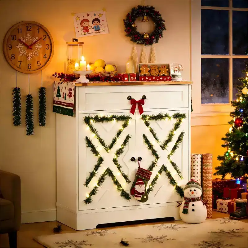 Cabinet - Kitchen Storage Buffet Sideboard with 2 Doors, Drawer & Adjustable Shelf, White Cabinet for Kitchen, Living Room