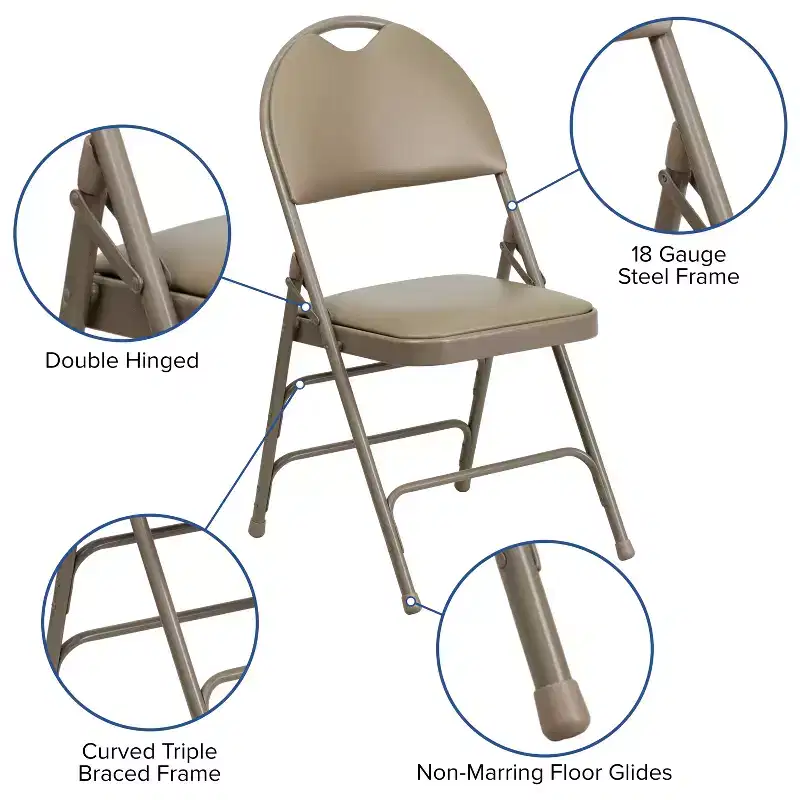 Extra Large Ultra-Premium Triple Braced Metal Folding Chair with Easy-Carry Handle