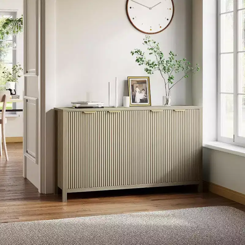 MDF Fluted 4-Door Sideboard Buffet Cabinet 55.1