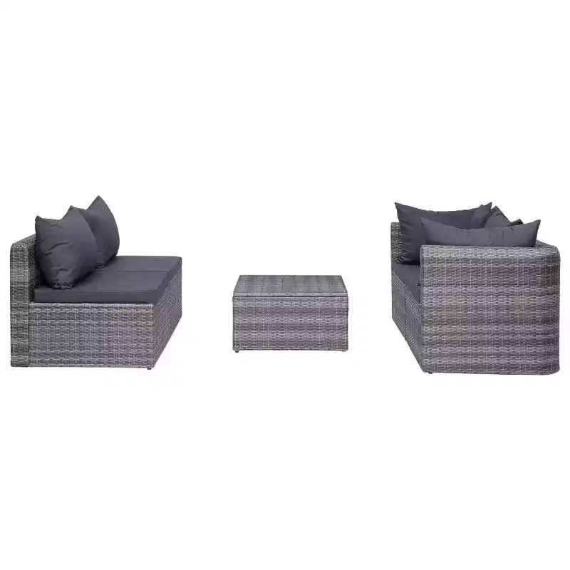 vidaXL Sofa Set Grey PE rattan, powder-coated steel, glass 5 Piece