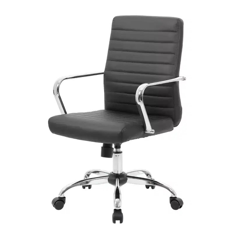 Task Chair with Fixed Arms Black: Upholstered, Metal Frame, Adjustable Height, Casters/Wheels