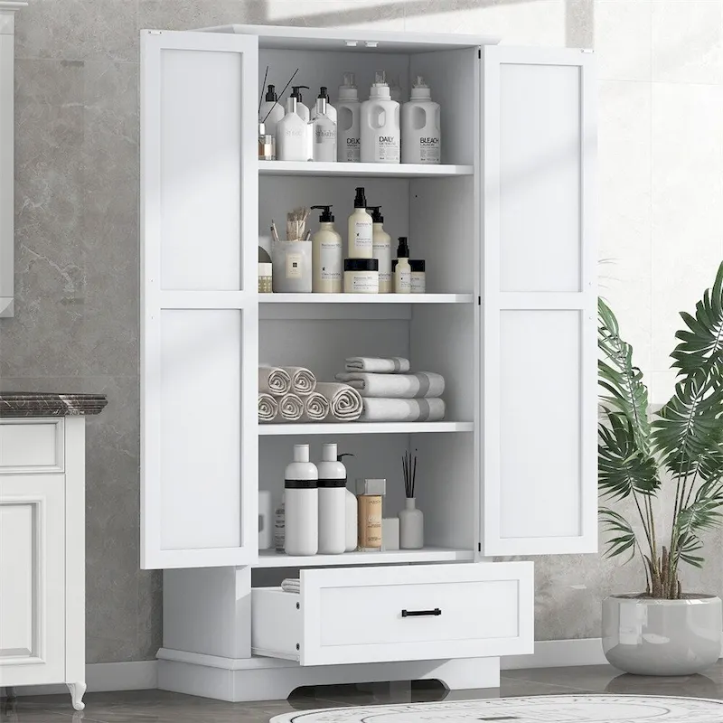 Tall Bathroom Storage Cabinet with Two Doors and One Drawer