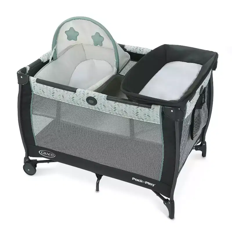 Graco Pack 'n Play Care Suite Playard - Birch: Deluxe Portable Infant Bed with Folding Bassinet, Changing Table, Locking Wheels