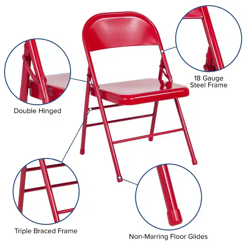Emma and Oliver 4 Pack Triple Braced & Double Hinged Metal Folding Chair