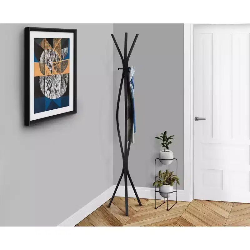 72 Metal Freestanding Coat Rack 3 Hooks Wave Design Entryway Hall Tree