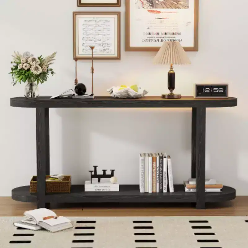 Modern Ash Veneer Console Table, Minimalist Entryway Table with Bottom Shelf for Hallway, Living Room, or Foyer - Panipeachy