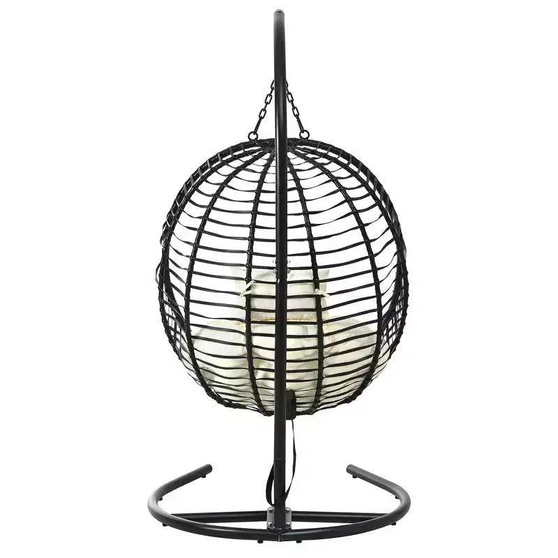 Whisen Single Person Folding Egg Chair with Stand, Hammock Swing Chair with Adjustable Anti-Slip Feet