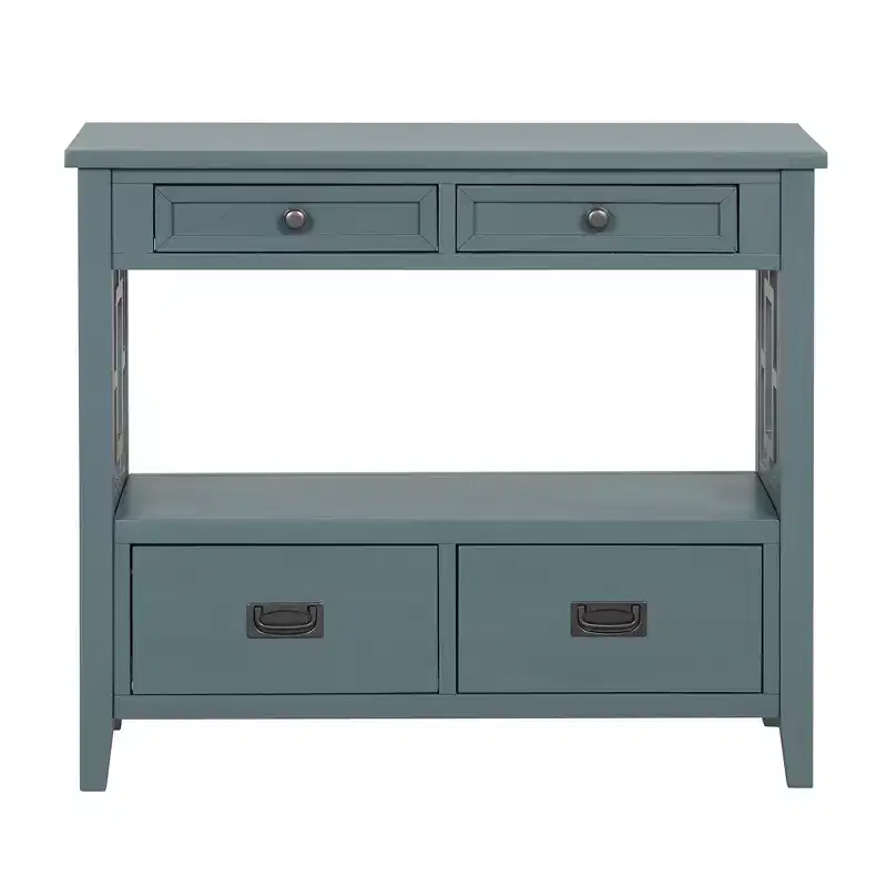 Hostack 36'' Farmhouse Wood Console Table with 4 Drawers and 1 Storage Shelf for Entryway and Living Room , Blue