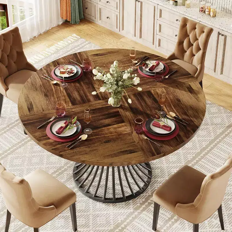 MDF & Metal Round Dining Table 46.85'' Diameter x 29.92''H