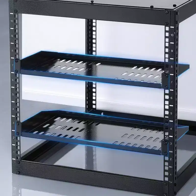 VEVOR 1U Server Rack Shelf, 4 PCS, 50 lbs Max Load-Bearing Vented Cantilever, Wall Mount or Rack Mount Shelf with Tray, 10 in Depth, Black
