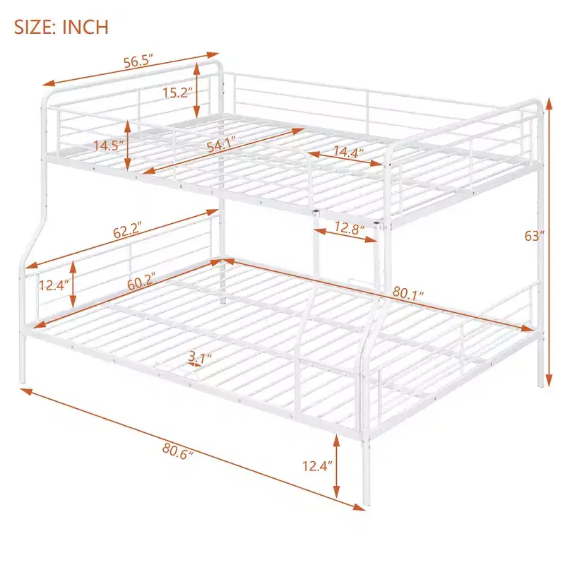 Full XL Over Queen Metal Bunk Bed - ModernLuxe