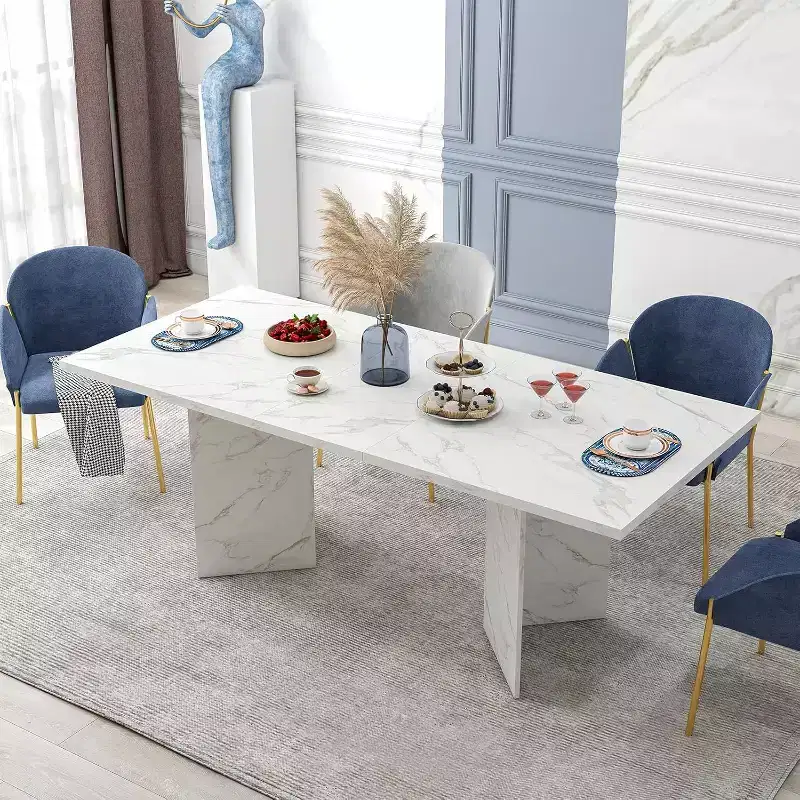63 78.7 Extendable Dining Table, Wooden Farmhouse Design w/ Smooth Slide Track and Sturdy Base, Versatile for Kitchen, Living Room, White