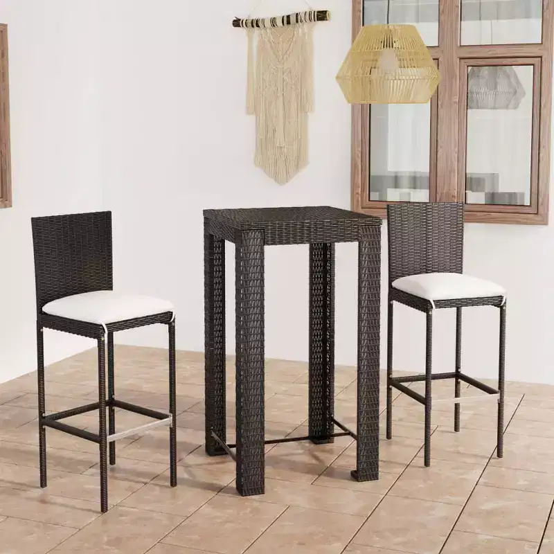 vidaXL Garden Bar Set Black PE rattan, powder-coated steel, polyester