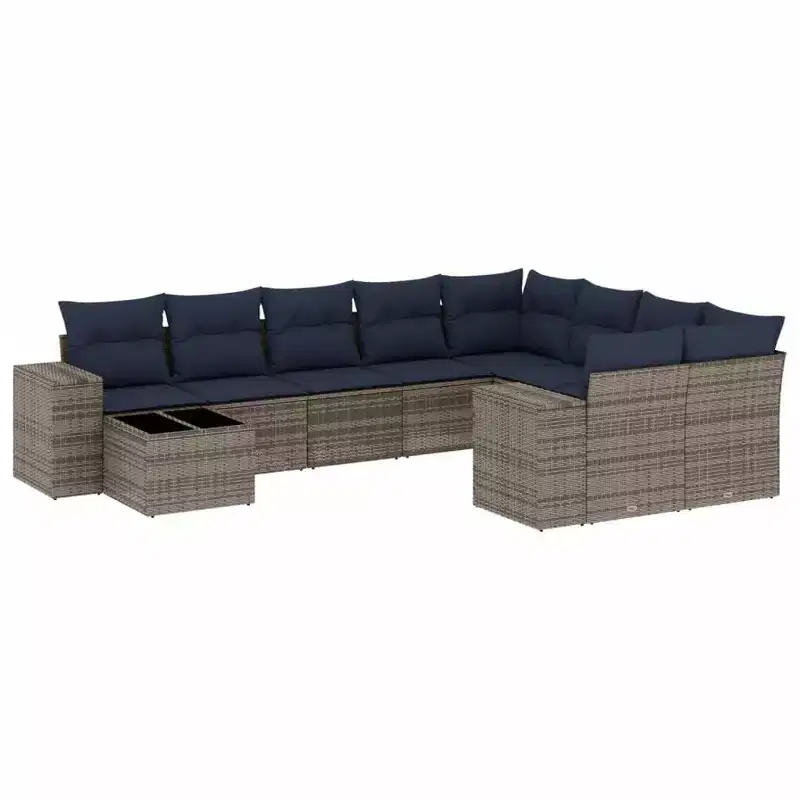 vidaXL 10 Piece Garden Sofa Set with Cushions Poly Rattan