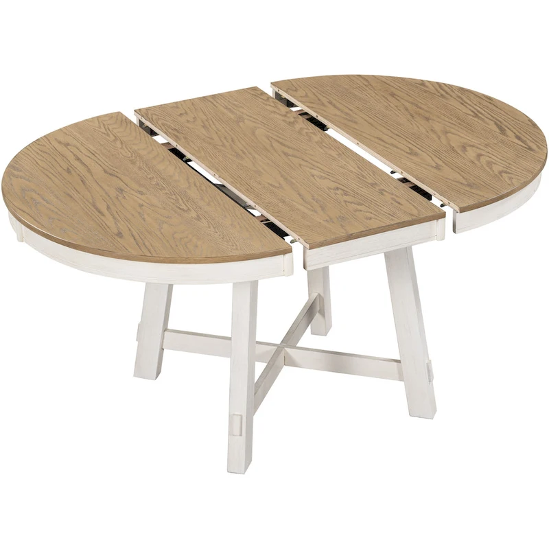 TREXM Farmhouse Round Extendable Dining Table with 16 Leaf Wood Kitchen Table