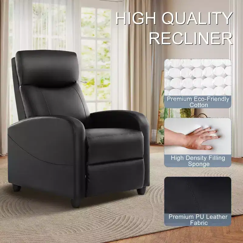 Push Back Recliner Chair - Living Room Home Theater Seat with Lumbar Support, 160° Recline, Overstuffed Cushion