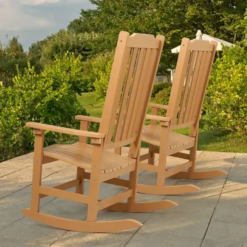 Vrakae 2 PCS Patio All Weather Resistant High Back Rocking Chair