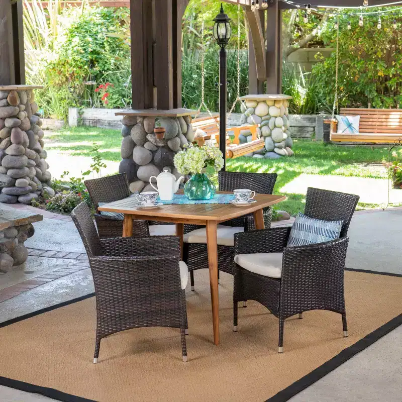 Christopher Knight Home Coronados Outdoor Acacia Wood and Wicker 5 Piece Dining Set with Cushions