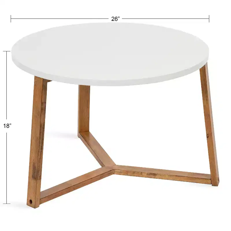 Rioux Round MDF Coffee Table, 26x26x18, White and Natural