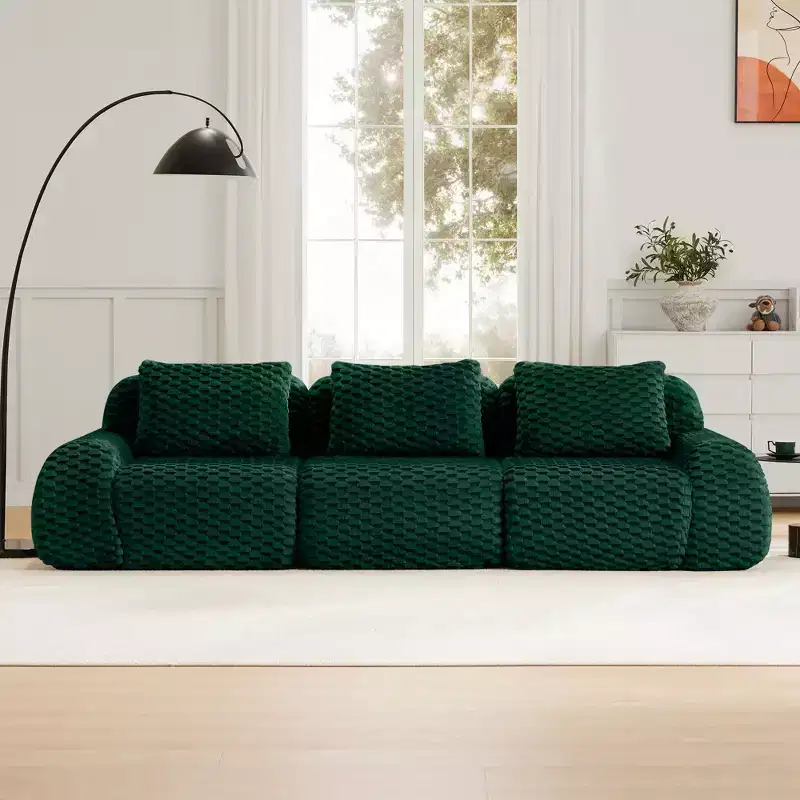 114 Modular Sectional Sofa Flannelette 3-Seater Deep Seat Buckle No Assembly Green