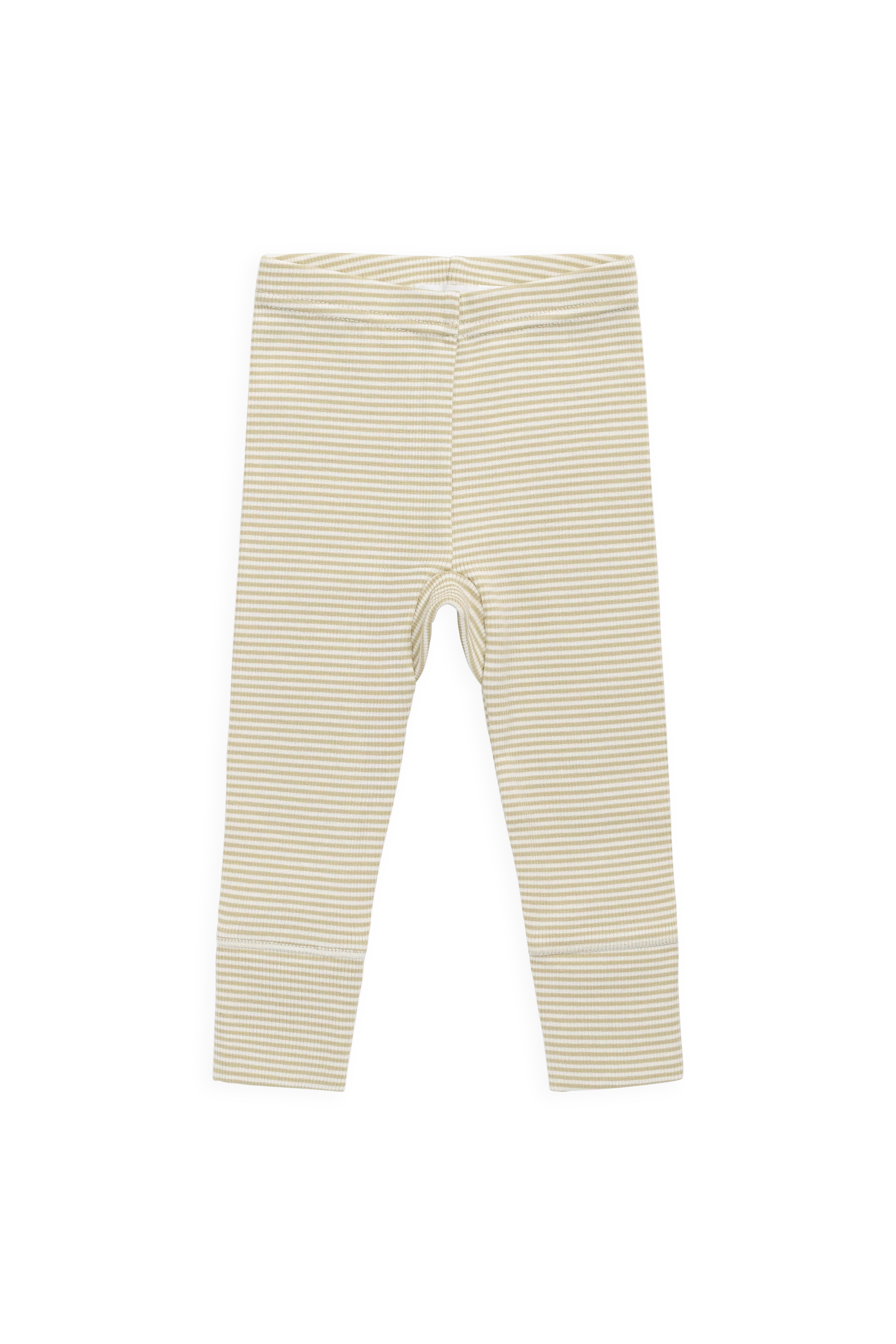 Casual Cream Brown Petite Stripe Fine Rib Cotton Legging with Comfortable Stretch & Soft Waistband for Baby & Toddler Daily Wear
