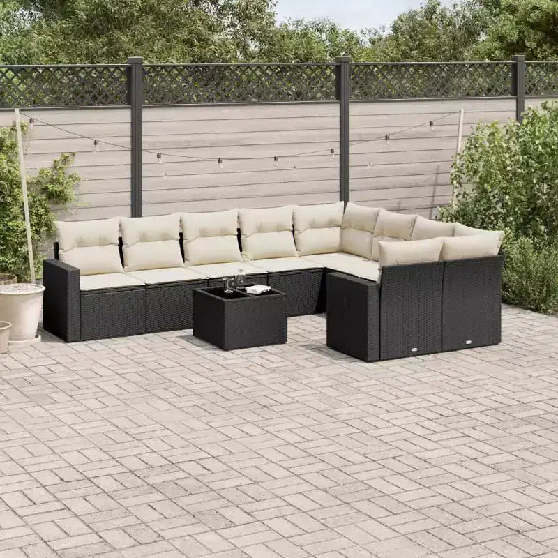 vidaXL Garden Sofa Set Black PE rattan Large UV-resistant materials