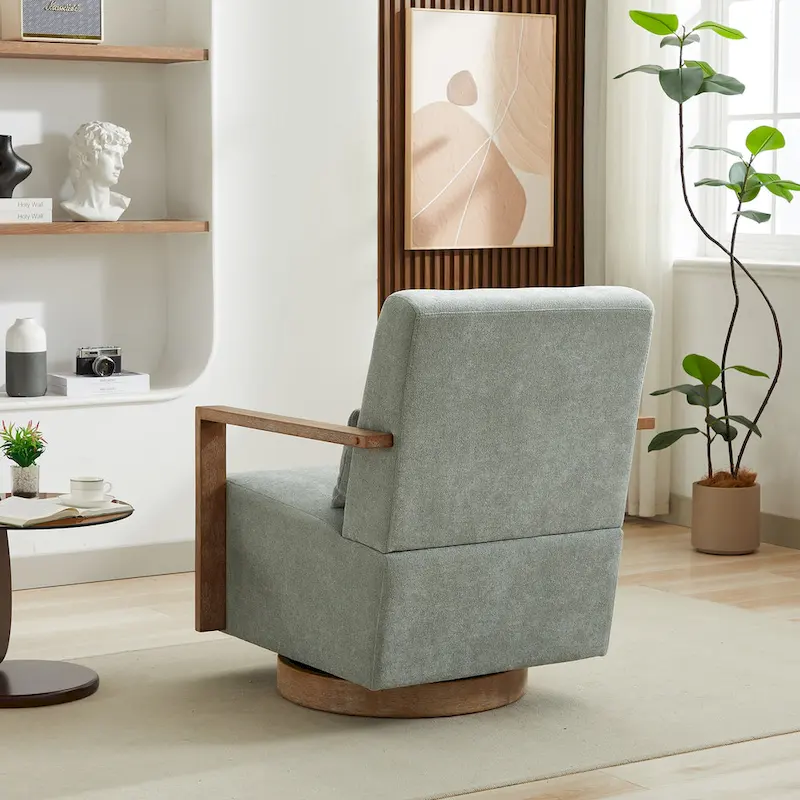 Pale Green 30.31 Linen Blend Upholstered Swivel Accent Chair