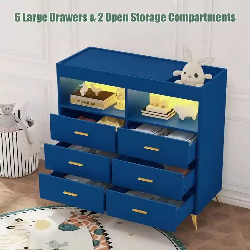 GustoWave Baby Changing Table with Metal Feet, Dresser with 6 Drawers, Diaper Changing Station Nursery Organizer for Infants